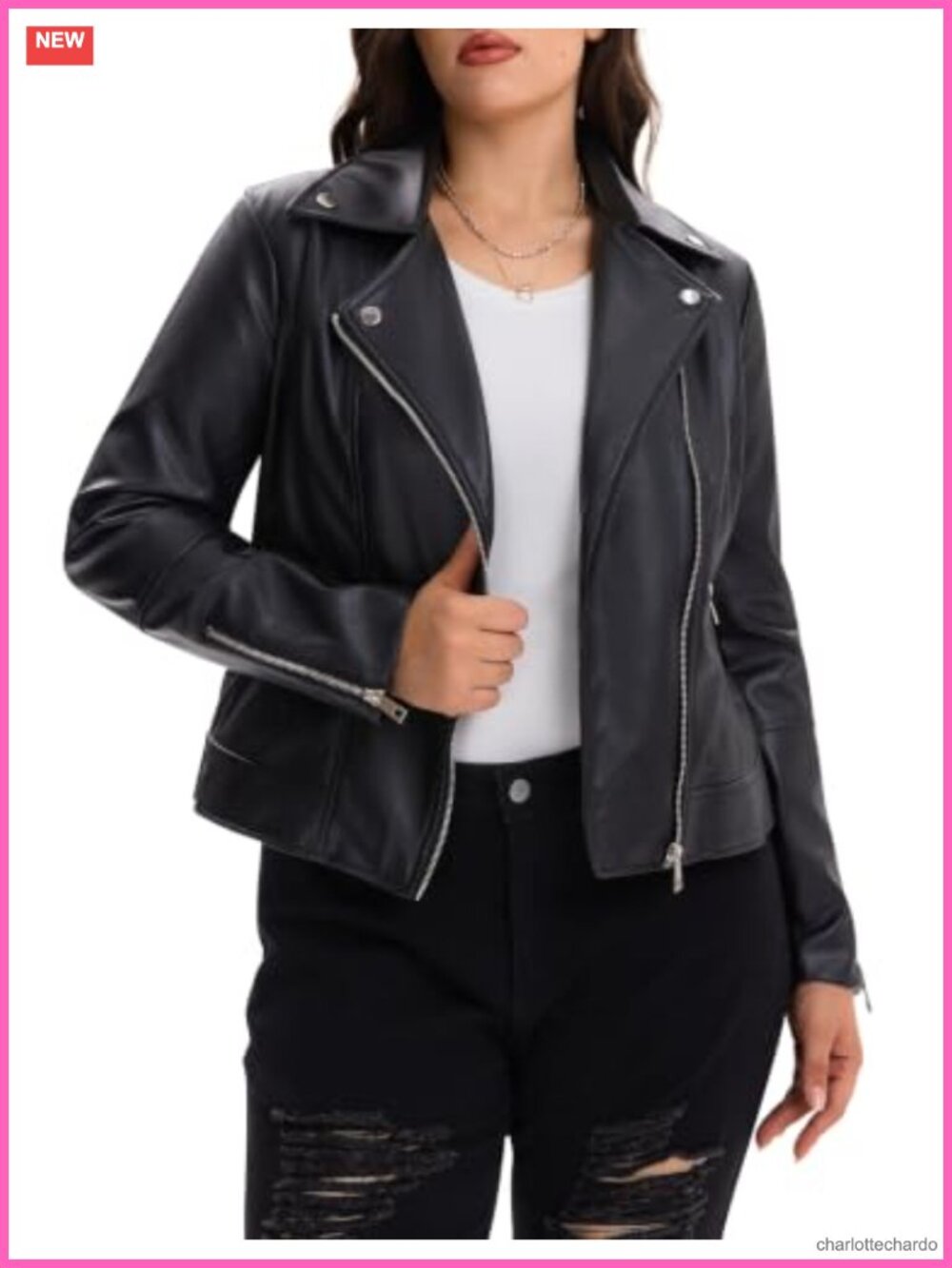 Womens Faux Leather Motorcycle Jacket Slim Short Biker Coat